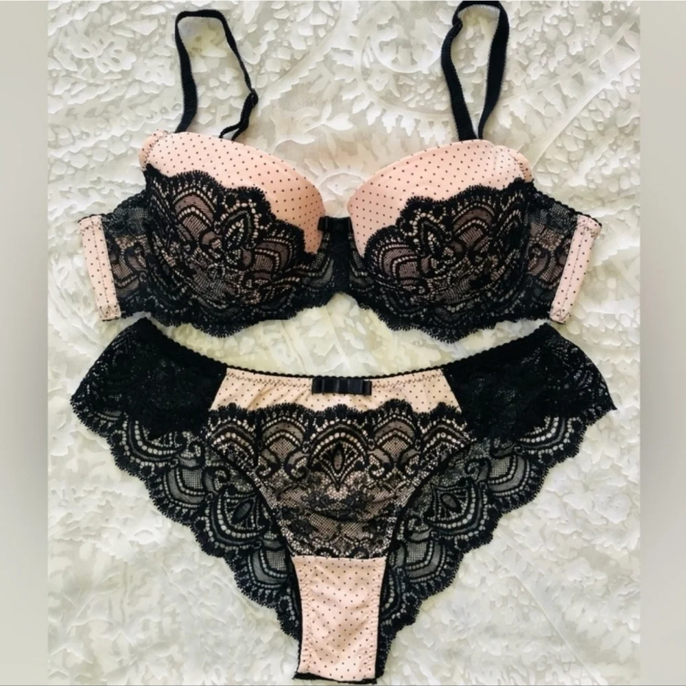 Kleo ✨️ Elegant Lace Lingerie Set in Pink and Black